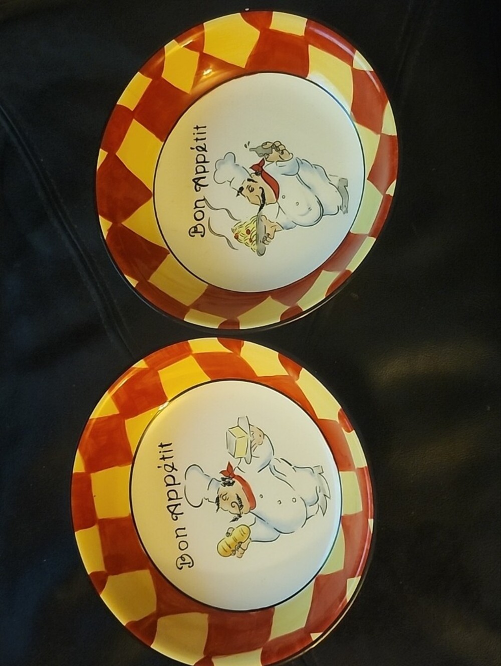 Set of 2 Ceramic Pasta Bowls with Bon Appétit Lettering & Chef Character Designs